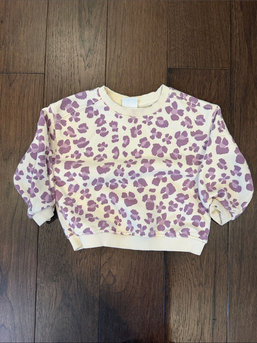 Zara Kids Cream Pullover Sweatshirt with Purple Leopard Print 18 Months C39-216